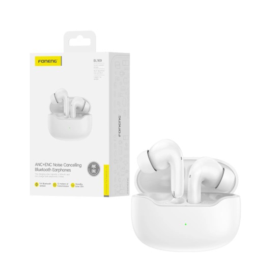 Auscultadores True Sem Fio Foneng BL169 ANC+ENC Branco